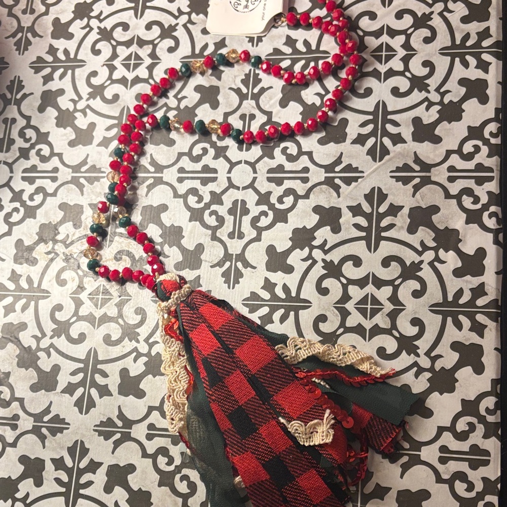 Red Beaded Tassel Necklace